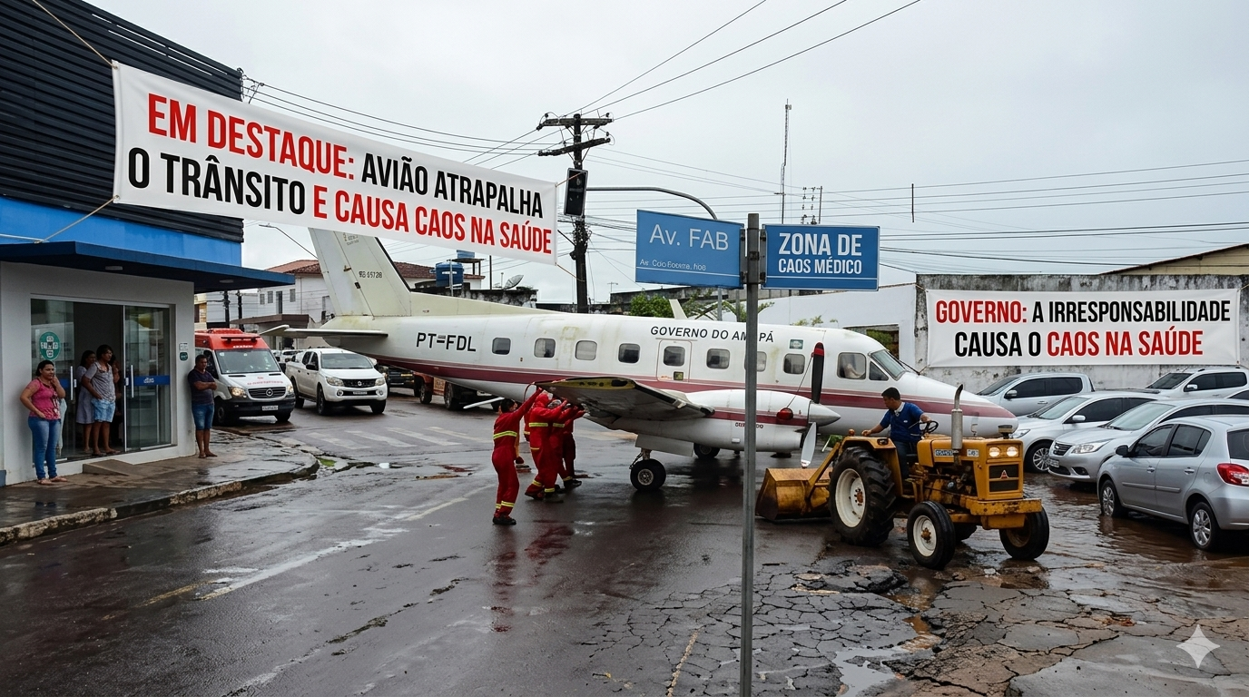 1779451894159 CIDADE PARADA: População revolta-se com "show" de avião no trânsito que travou socorro a hospitais em Macapá